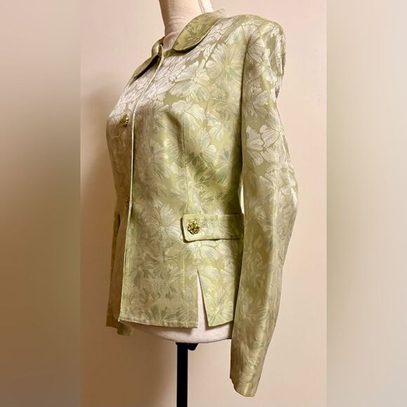 NIPON BOUTIQUE Suit Jacket Green  Floral with Rhinestone Buttons Sz 14 - Picture 2 of 10